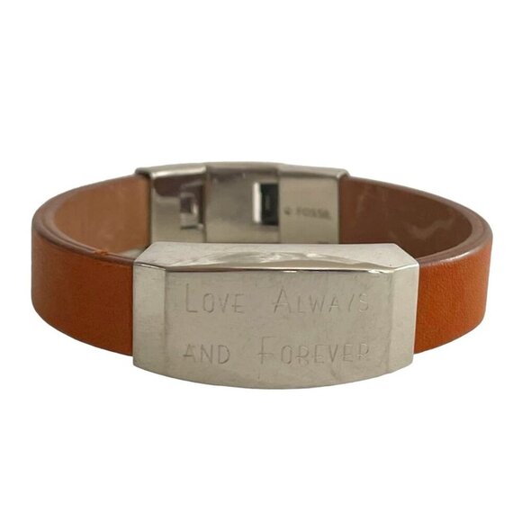 Fossil Love Always and Forever Brown Leather Bangle Bracelet Friendship College - Picture 1 of 8